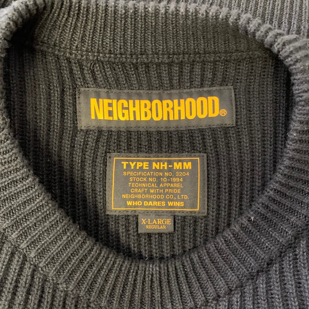 NEIGHBORHOOD Size XL Black Patch Wool Cotton Ribbed Sweater - Picture 5 of 6